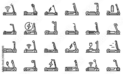 Electric scooter icons set. Outline set of electric scooter vector icons for web design isolated on white background