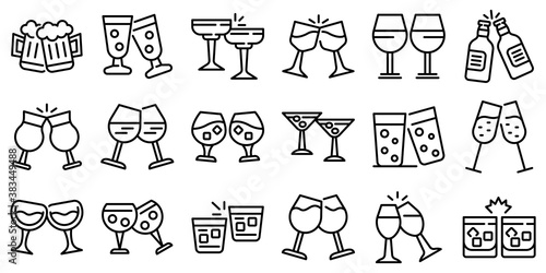 Cheers icons set. Outline set of cheers vector icons for web design isolated on white background