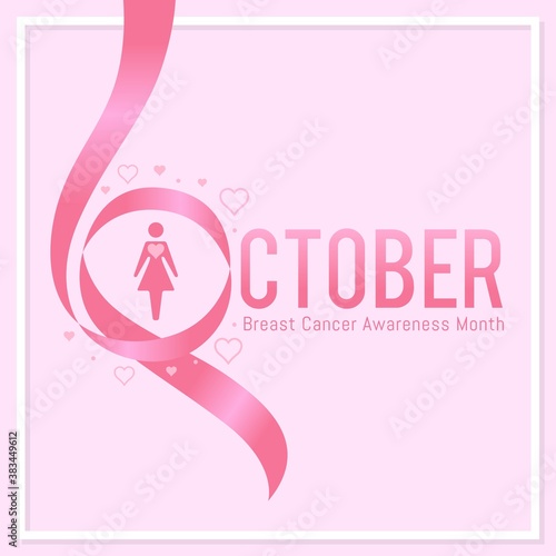 Breast cancer awareness month banner design with pink ribbon vector illustration