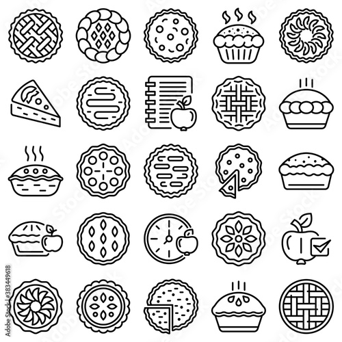 Apple pie icons set. Outline set of apple pie vector icons for web design isolated on white background