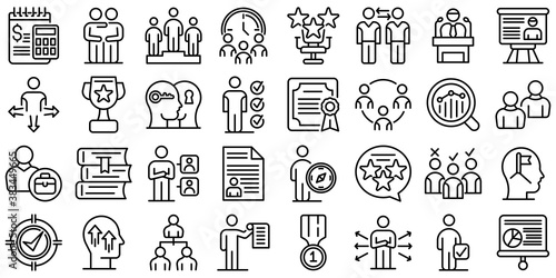 Mentor icons set. Outline set of mentor vector icons for web design isolated on white background