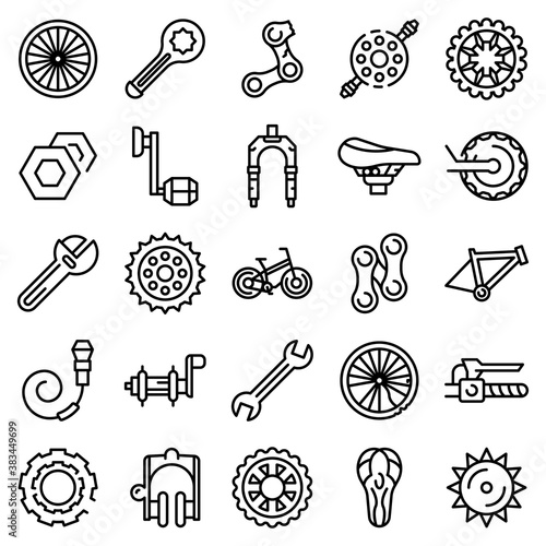 Bicycle repair icons set. Outline set of bicycle repair vector icons for web design isolated on white background