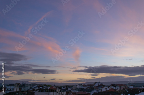 sunset in autumn, seen from Monforte de Lemos / Galicia / Spain