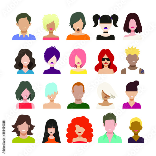 Avatars icons, man and women, people, isolated vector illustration. Design for web, stickers, logo and app.