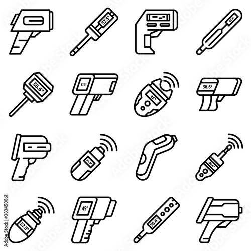 Digital thermometer icons set. Outline set of digital thermometer vector icons for web design isolated on white background