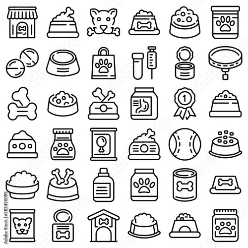 Dog food icons set. Outline set of dog food vector icons for web design isolated on white background