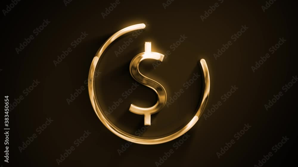 Gold Bitcoin Dollar Crypto Currency Icon Animation/ 4k animation of an abstract golden dollar currency money icon reveal
