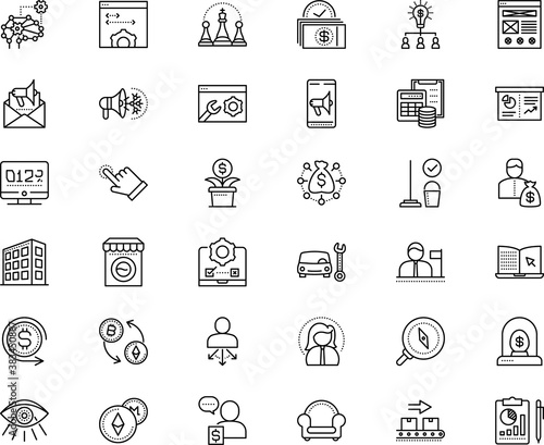 business vector icon set such as: travel, brush, usability, window, cloud, couch, label, interest, bucket, behaviour, growing, expert, system, layout, family, armchair, birth, chair, address, target