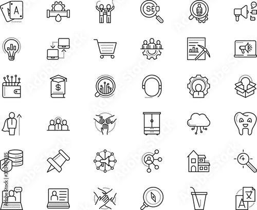 business vector icon set such as: prediction, card, tools, player, operator, successful, standing, household, male, tuition, elegance, clothes, referral, device, thin, high, manage, tourism, needle