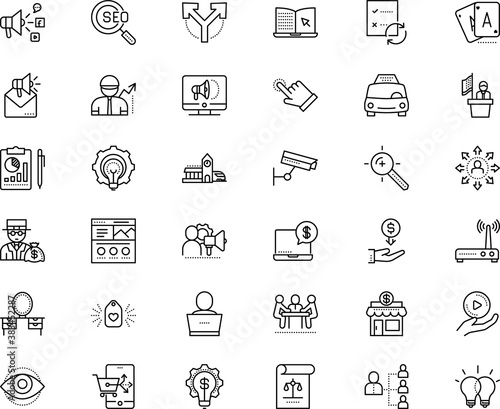 business vector icon set such as: keyword targeting, advancement, investigation, dresser, intelligence, platform, interior, explorer, rounded, pointer, landing, machine, journey, broadband, isometric