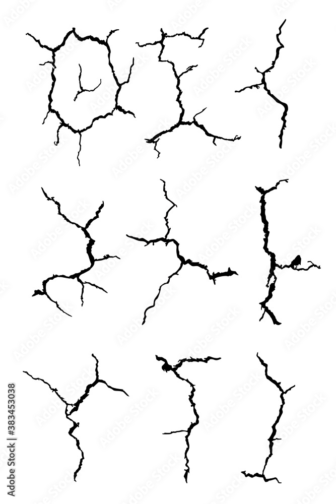 elements of broken crack  lines on ground against white background
