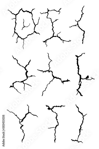 elements of broken crack lines on ground against white background