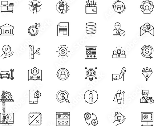 business vector icon set such as: responsive, connect, manufacturing, crowd, pay per click, workplace, stealing, analytical, schedule, vote, garage, timer, automotive, broadcasting, center, speaker