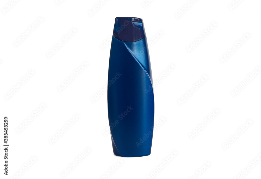 Plastic blue bottle of shampoo isolated on white background Plastic blue bottle of shampoo isolated on white background