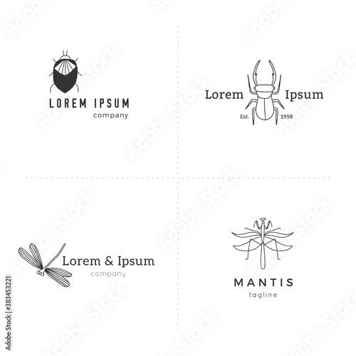 Set of vector simple logo templates. Hand drawn insect icons.