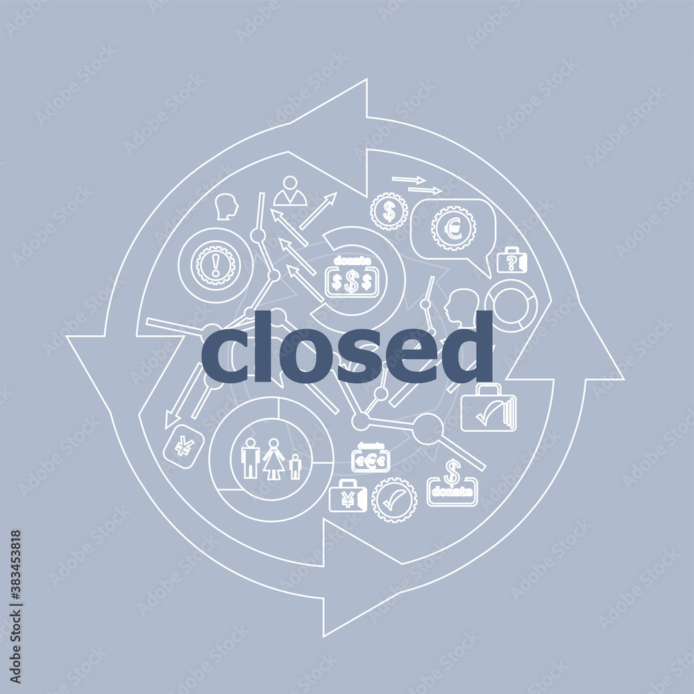 Fototapeta premium Text Closed. Safety concept . Icon and button set