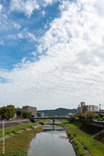 City view along Muko river of Sanda city  Hyogo  Japan