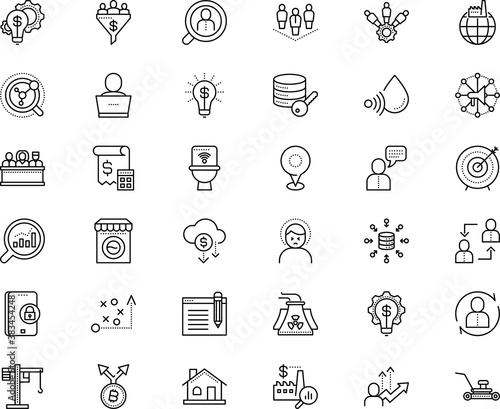 business vector icon set such as: megaphone, stroke, analytics, community, accurate, estate, smart toilet, stressed, justice, planet, label, meter, rain, copywriting, divide, sales, dart, lavatory
