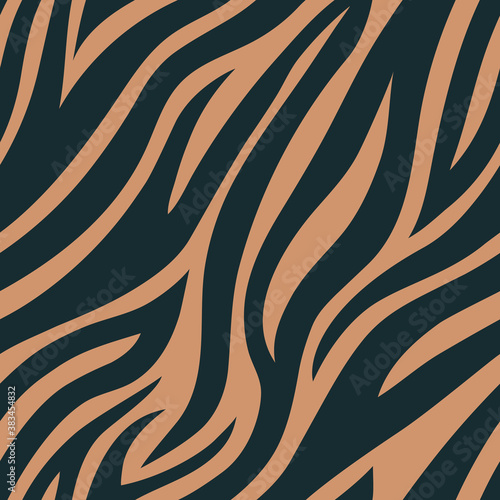 Trendy brown tiger or zebra seamless pattern. Hand drawn fashionable wild animal skin repeat texture for fashion print design, fabric, textile, wrap, background, wallpaper. Vector illustration