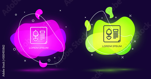 Line X-ray shots icon isolated on black background. Abstract banner with liquid shapes. Vector Illustration.