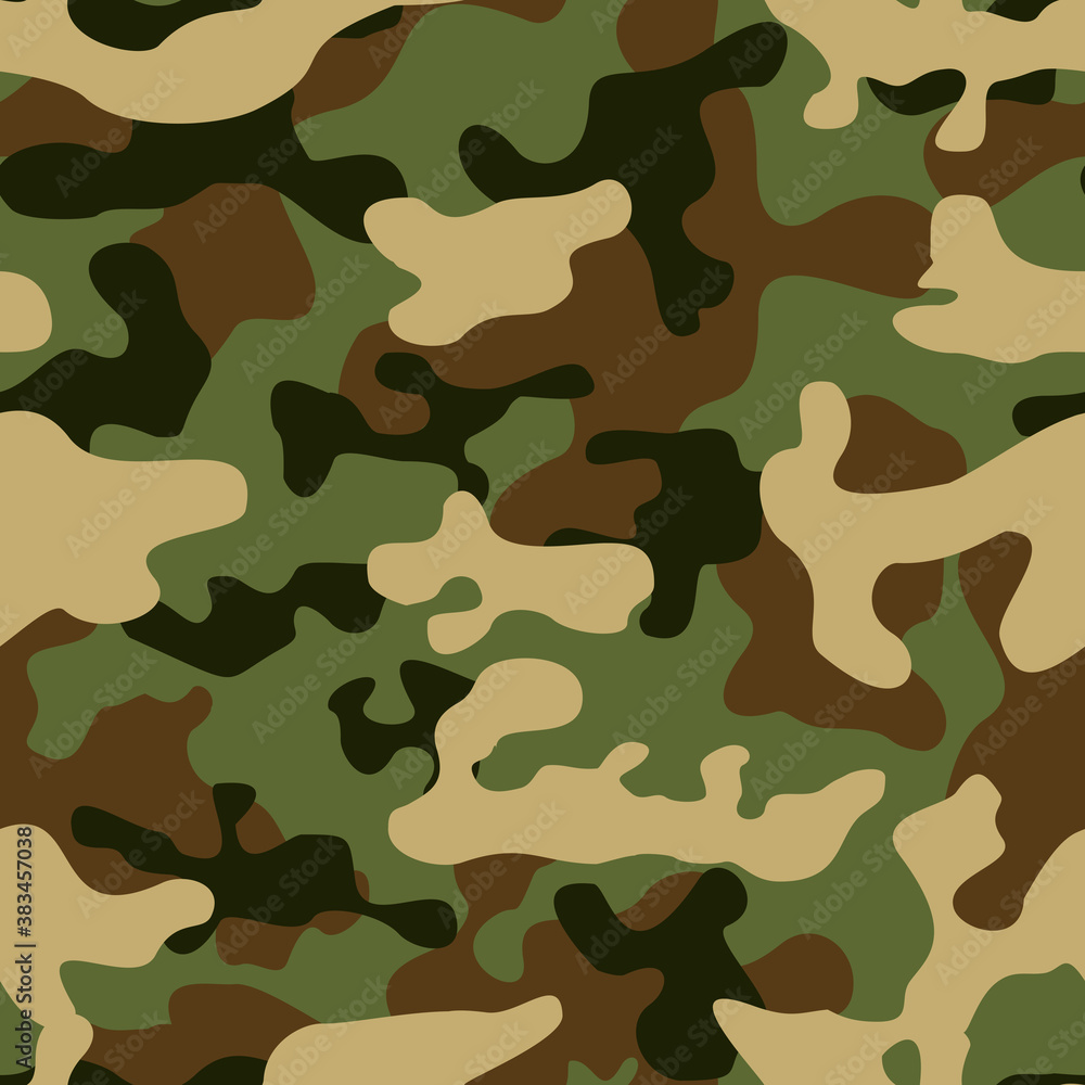 Fototapeta premium Camouflage is green. Military camo. Abstract background of green and brown spots. Fabric print. Vector