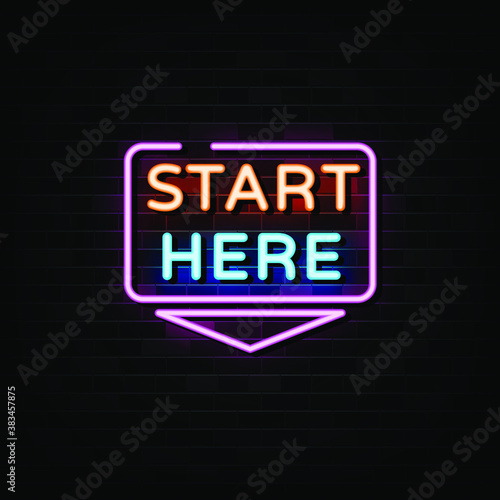 Start here neon sign, neon style template