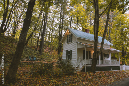 House in the autumn forest, Plymouth New Hampshire