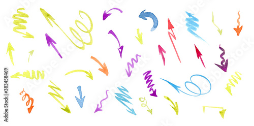 Watercolor colorful arrows set, Hand painted on white background