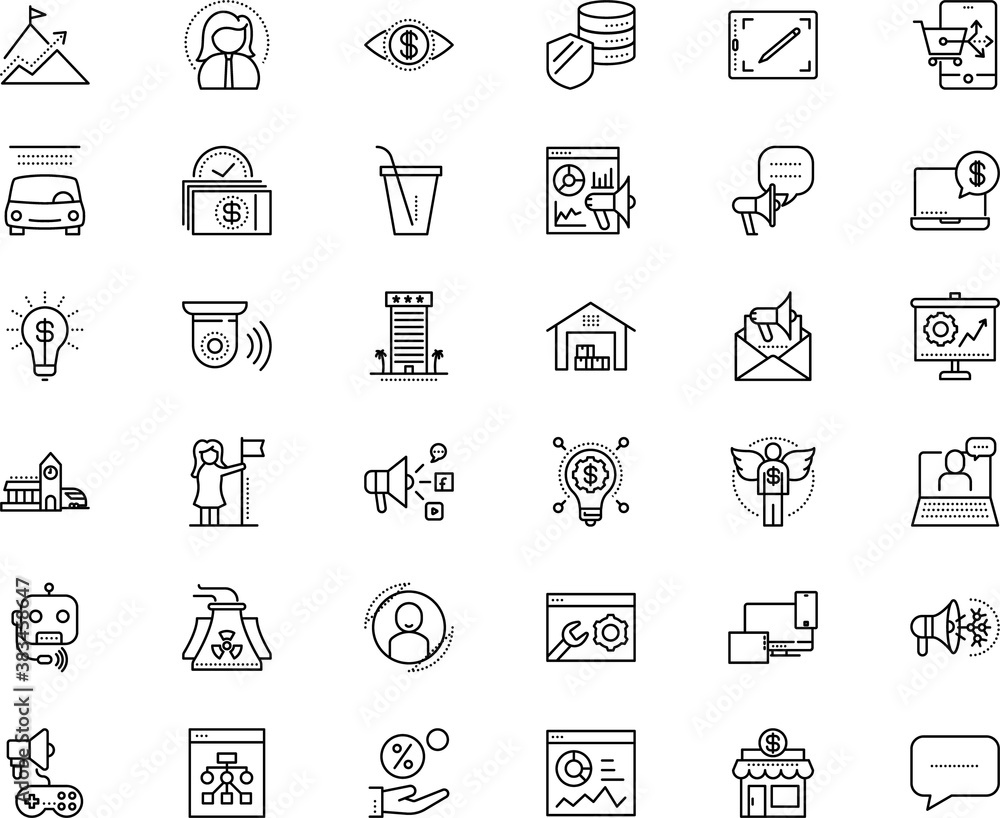 Fototapeta premium business vector icon set such as: depot, projection, roof, supermarket, stand, buy, rich, setting, team, loud, automobile, seminar, high, paint, entertainment, games, display, reactor, research
