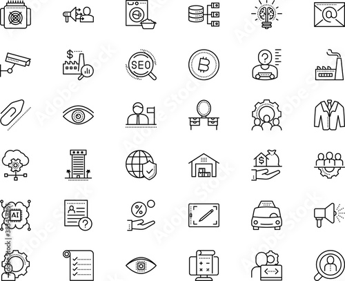 business vector icon set such as: cv, phone, drive, conformity, under, station, investigation, property, antivirus, steel, yes, shipment, generator, holiday, html, page, speak, computing, desk