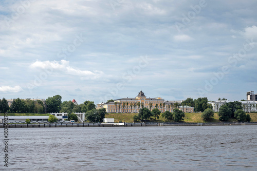 Yaroslavl. Volga embankment, the view from the river. Historical buildings, the building of the school for girls of spiritual rank.