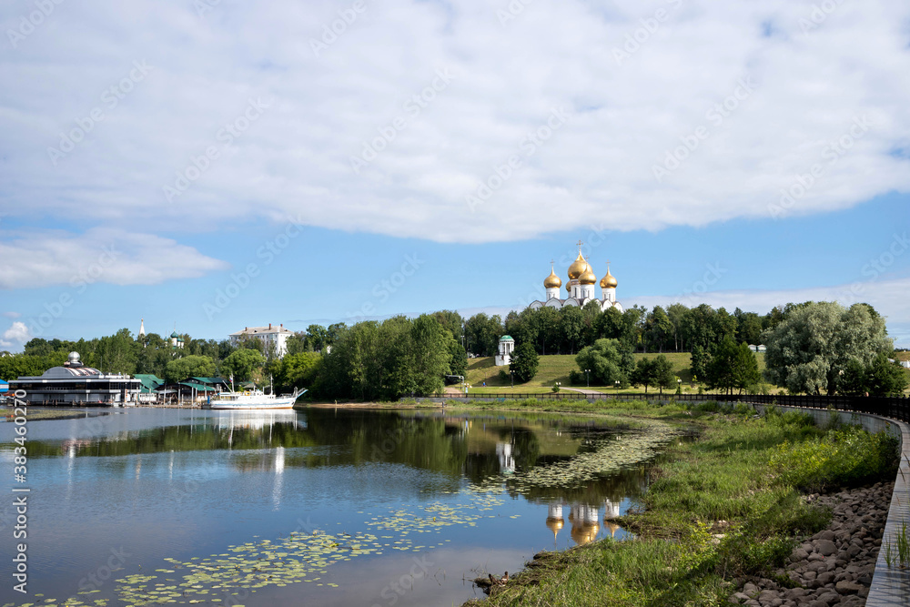 Summer day. Volga embankment is the pearl of Yaroslavl. Park on the Arrow