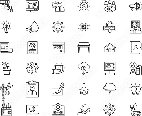 business vector icon set such as: engine, psychology, eat, chat, sensor, label, haircut, eye, delete, lite coin, receive, console, innovation, government, adjustable, petrol, store, question