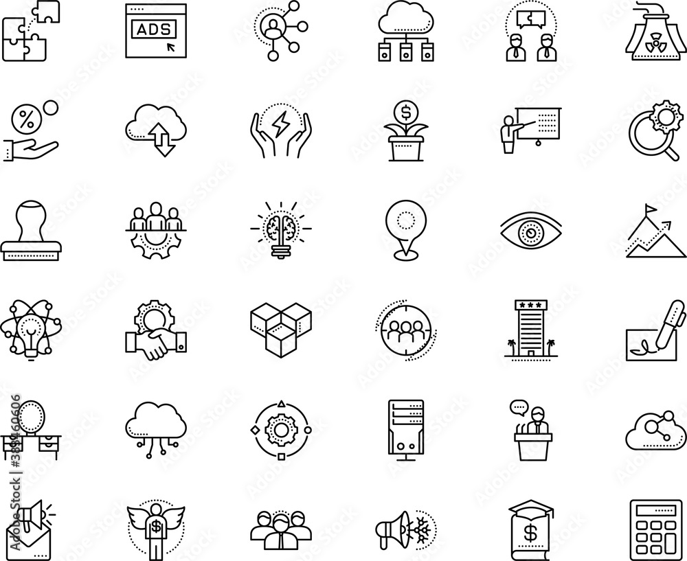 business vector icon set such as: interface, knowledge, factory, loudspeaker, user, screen, math, successful, tower, accounting, beauty, stylus, brick, circle, gearwheel, consumer, users, map, flow business vector icon set such as: interface, knowledge, factory, loudspeaker, user, screen, math, successful, tower, accounting, beauty, stylus, brick, circle, gearwheel, consumer, users, map, flow
