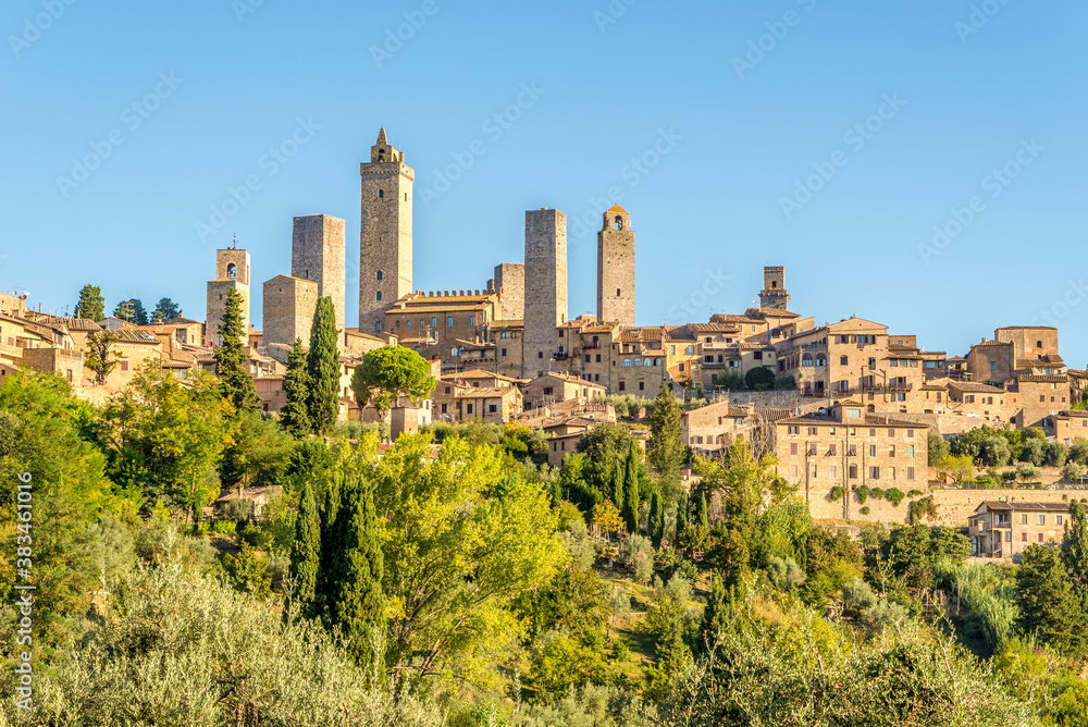 View at the top hill with Town of San Gimignano - Italy