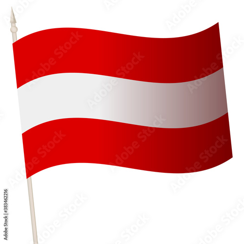 Vector Waving flag on a flagpole. The national flag of Austria. Color symbol isolated on white.