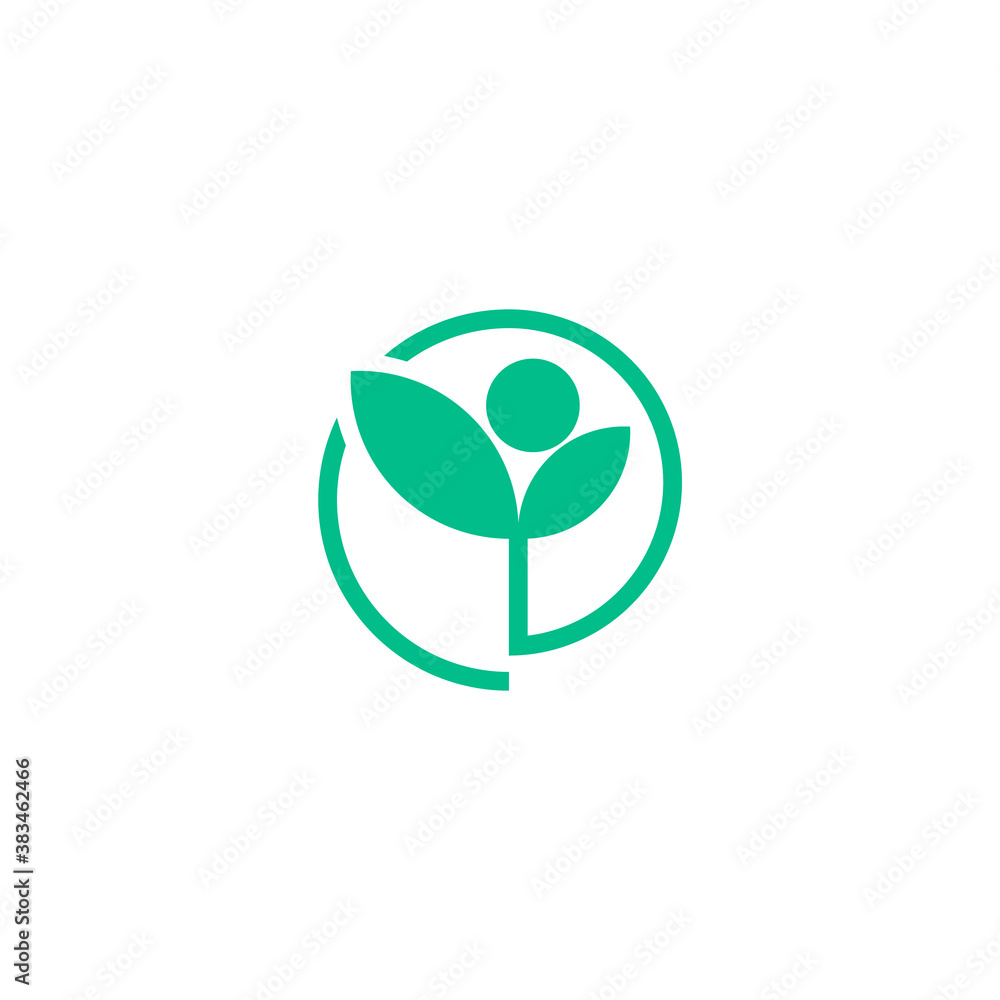 logo of leaves and a human figure in a circle