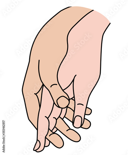 Female and male hand. Concept - tenderness, love and passion. Woman and man holding hands. Linear color hand drawing. Vector. Isolated on white. men and women hands. 