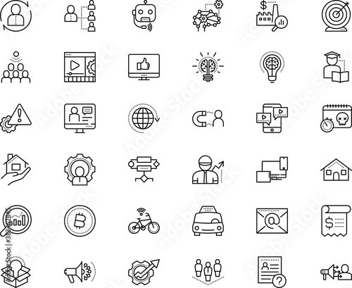 business vector icon set such as: increase, hiring, recruitment, calendar, flow, ceo, boss, logistics, repair, icons, round, organizer, instruction, buy, supervisor, integration, coaching, goal