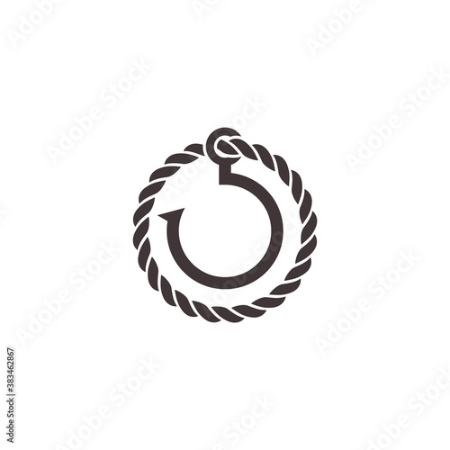 a hook logo tied to a circular rope