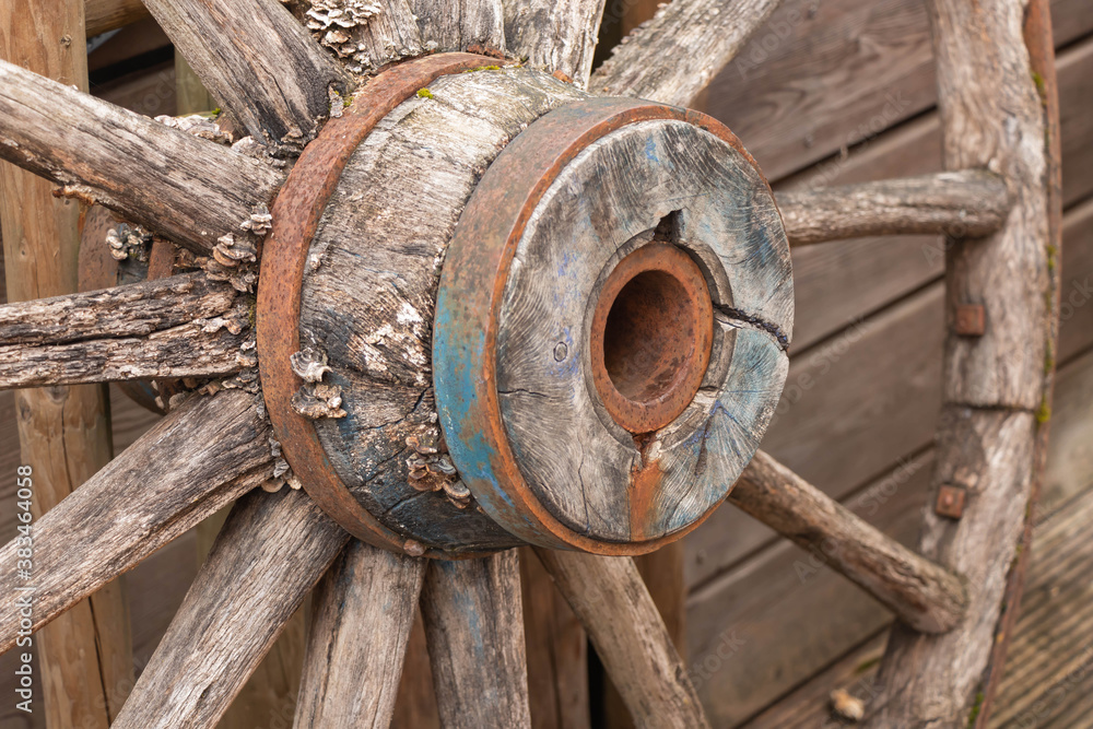 Old wooden cartwheels used for decorations. Old wooden cartwheels used for decorations.