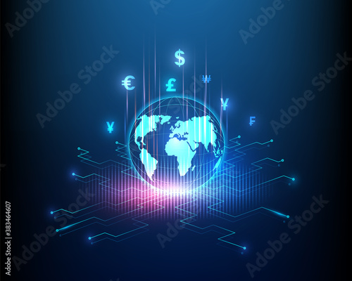 Currency exchange symbol with blue abstract speed network