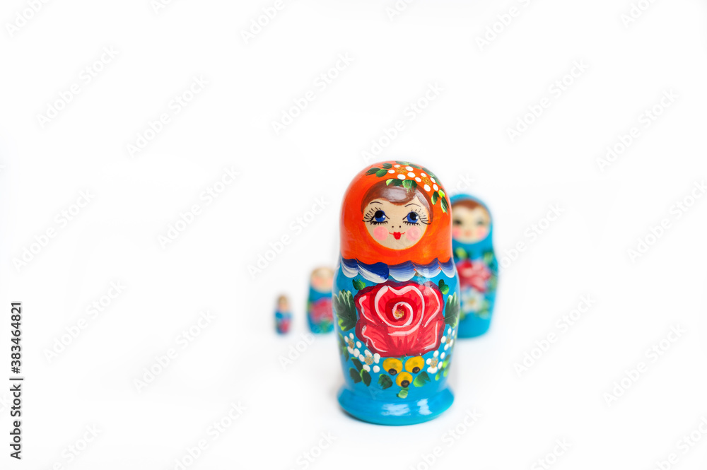 wooden Russian dolls on a white background