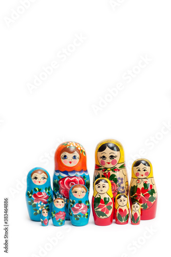  wooden Russian dolls  on a white background