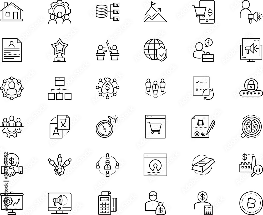 business vector icon set such as: award, creativity, definition, site, privacy, storage, add, register, leader, activity, political, art, bag, free, stopwatch, conflict, female, mind, bar, minute