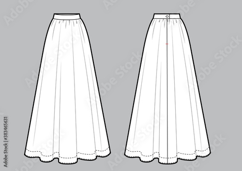 Photo Long maxi skirt vector illustration black and white line sketch.
