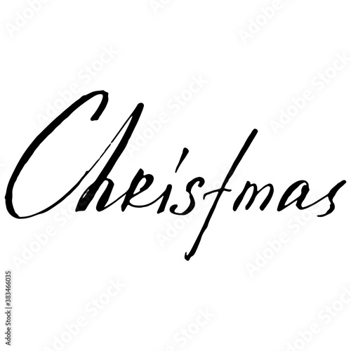 Christmas text. Christmas lettering theme. Vector illustration of handwriting, calligraphy, the word Christmas in English.