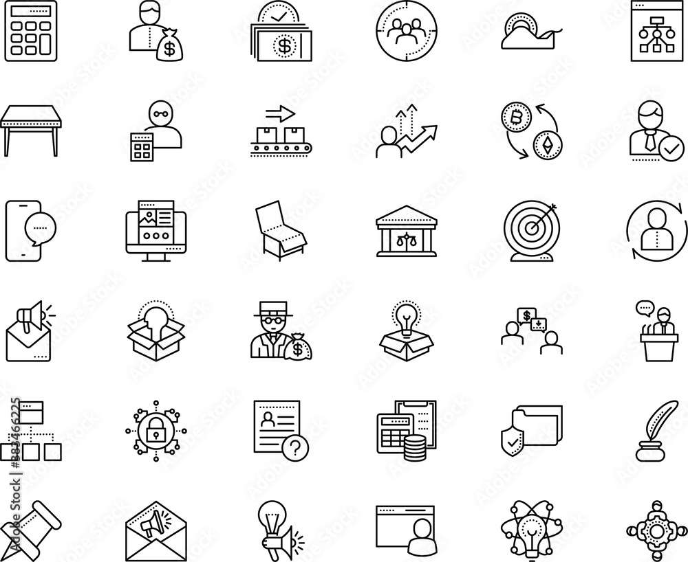 business vector icon set such as: icons, chemistry, young, recession, outside, wealth, insurance, belt, crypto-exchange, bargain, grunge, reduction, ok, more, sport, warehouse, choice, partnership