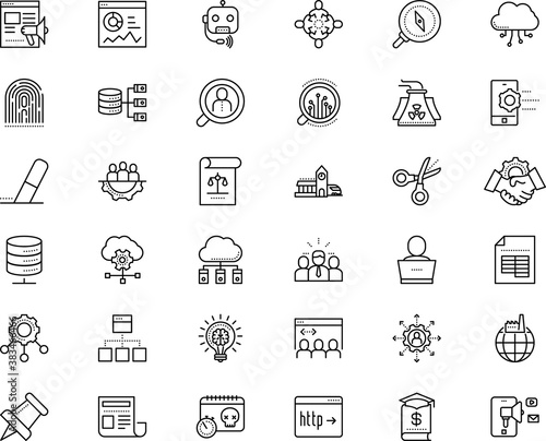 business vector icon set such as: scanner, balance, bot, tuition, student, programming, chatbot, graduation, 3d, rail, time, ad, architecture, date, press, backup, relations, speech, north, excel