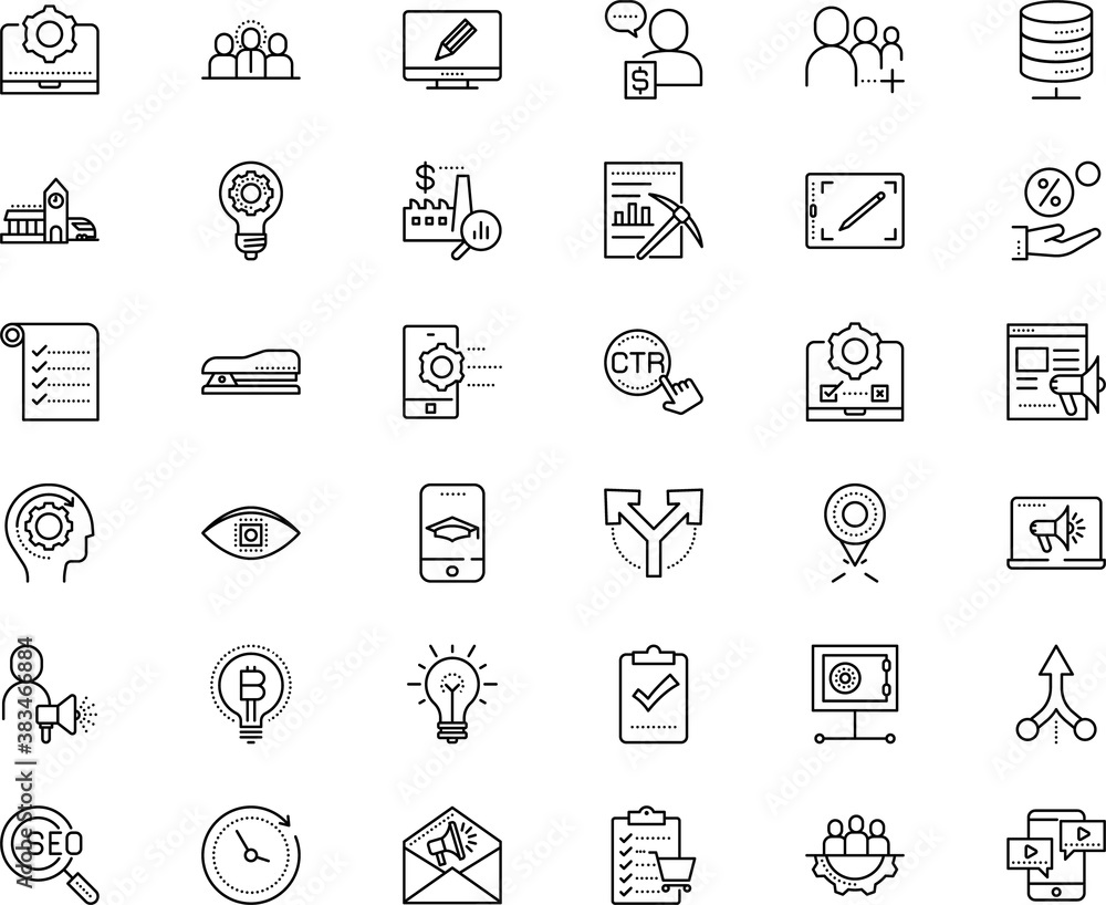 business vector icon set such as: bright, connection, crypto, track, intellect, standing, dividend, email, production, ruler, wheel, city, box, e, handful, change, lock, position, merchandise, staple